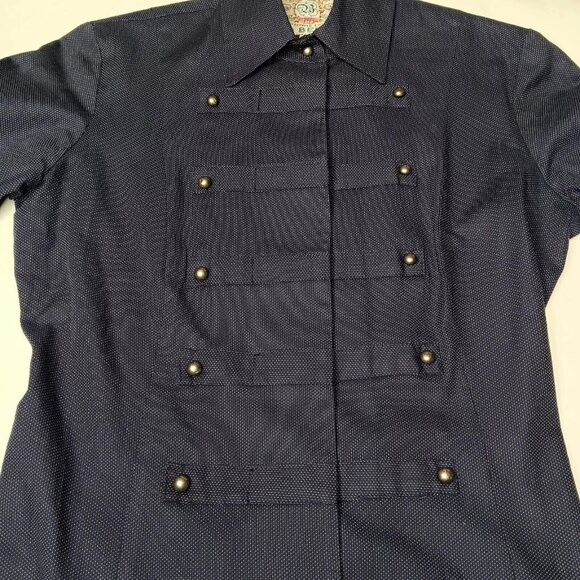 Fine Garments By Bell Alicia Size 0 Shirt Dress Military Navy Blue Polka Dot - Picture 5 of 12